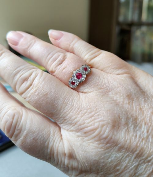 EDWARDIAN 18CT GOLD RUBY AND DIAMOND CLUSTER RING O7 - ADDITIONAL PHOTO 8