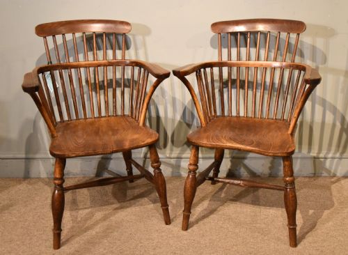 pair 19th century country ash elm windsor armchairs - CATEGORY: ANTIQUE CHAIRS - DATED 19TH CENTURY
