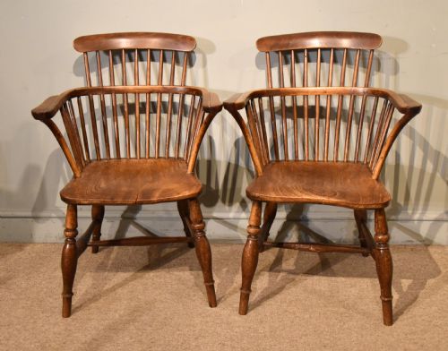 PAIR 19TH CENTURY COUNTRY ASH ELM WINDSOR ARMCHAIRS - ADDITIONAL PHOTO 1