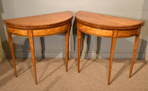 pair 18th century satinwood demi lune card tables - CATEGORY: ANTIQUE TABLES - DATED 18TH CENTURY