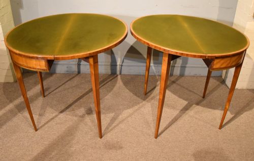 PAIR 18TH CENTURY SATINWOOD DEMI LUNE CARD TABLES - ADDITIONAL PHOTO 4
