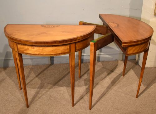 PAIR 18TH CENTURY SATINWOOD DEMI LUNE CARD TABLES - ADDITIONAL PHOTO 5