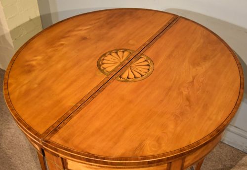 PAIR 18TH CENTURY SATINWOOD DEMI LUNE CARD TABLES - ADDITIONAL PHOTO 1