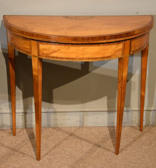 PAIR 18TH CENTURY SATINWOOD DEMI LUNE CARD TABLES - ADDITIONAL PHOTO 2