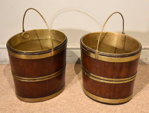 pair 19th century mahogany brass oyster buckets - CATEGORY: ANTIQUE MISCELLANEOUS - DATED 19TH CENTURY