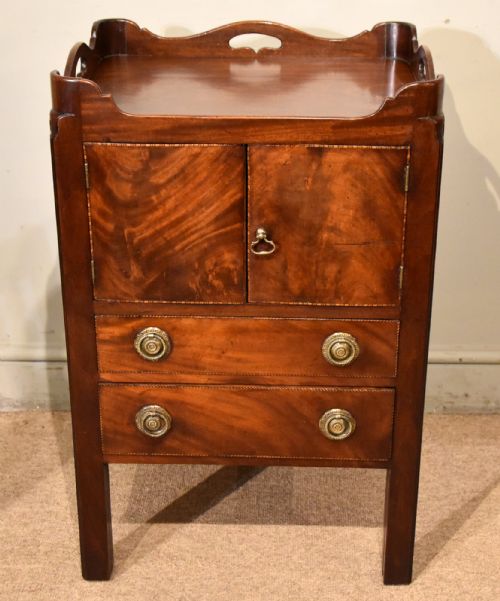 18th century mahogany boxwood ebony bedside commode - CATEGORY: ANTIQUE CUPBOARDS - DATED 18TH CENTURY