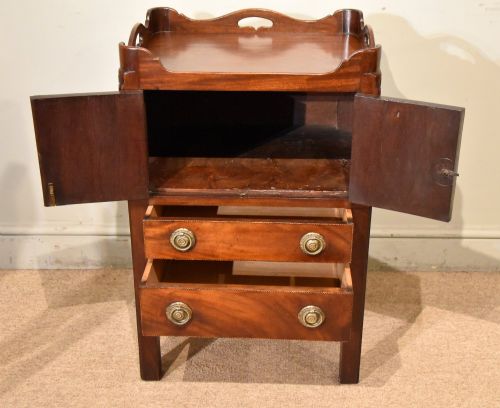 18TH CENTURY MAHOGANY BOXWOOD EBONY BEDSIDE COMMODE - ADDITIONAL PHOTO 1
