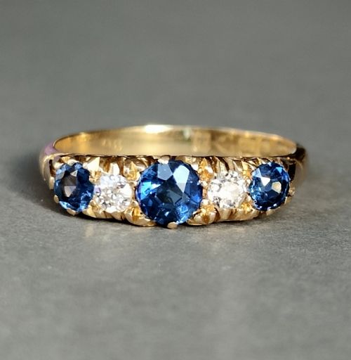 victorian 18ct gold sapphire diamond ring chester 1900 - CATEGORY: ANTIQUE JEWELLERY - DATED VICTORIAN