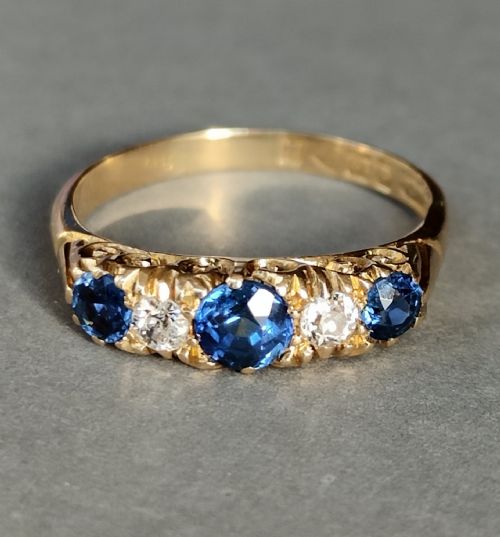 VICTORIAN 18CT GOLD SAPPHIRE DIAMOND RING CHESTER 1900 - ADDITIONAL PHOTO 2