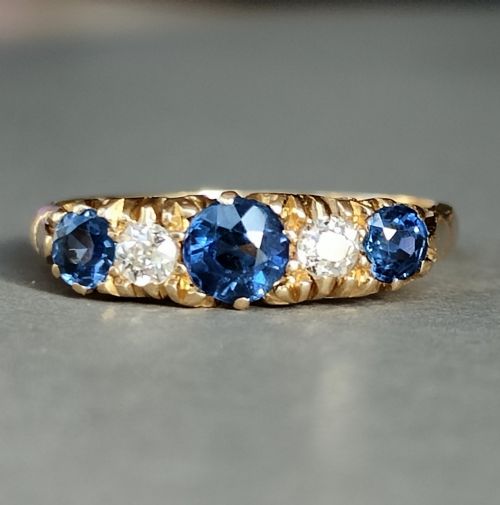 VICTORIAN 18CT GOLD SAPPHIRE DIAMOND RING CHESTER 1900 - ADDITIONAL PHOTO 3