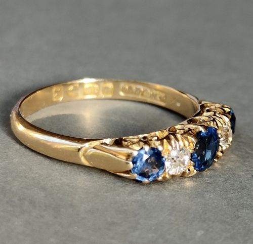 VICTORIAN 18CT GOLD SAPPHIRE DIAMOND RING CHESTER 1900 - ADDITIONAL PHOTO 5
