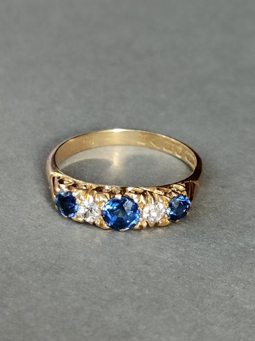 VICTORIAN 18CT GOLD SAPPHIRE DIAMOND RING CHESTER 1900 - ADDITIONAL PHOTO 7