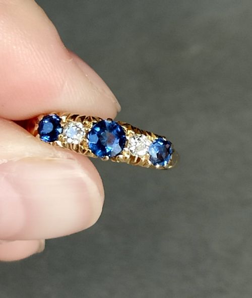 VICTORIAN 18CT GOLD SAPPHIRE DIAMOND RING CHESTER 1900 - ADDITIONAL PHOTO 9