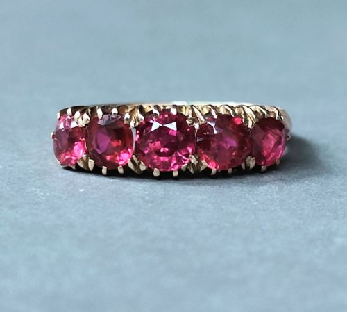 BEAUTIFUL VICTORIAN 18CT ROSE GOLD RUBY HALF HOOP RING - ADDITIONAL PHOTO 1