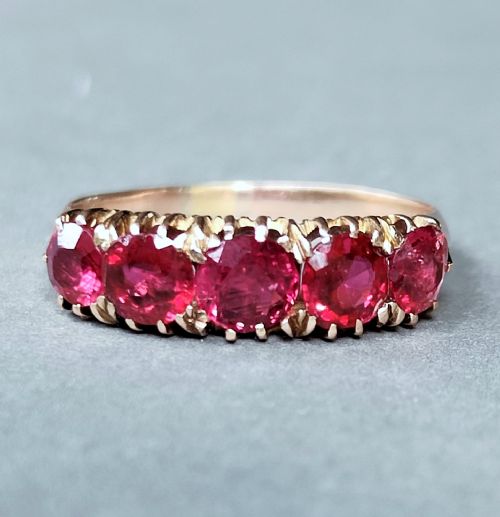 BEAUTIFUL VICTORIAN 18CT ROSE GOLD RUBY HALF HOOP RING - ADDITIONAL PHOTO 4
