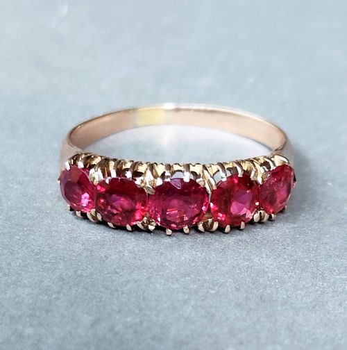 BEAUTIFUL VICTORIAN 18CT ROSE GOLD RUBY HALF HOOP RING - ADDITIONAL PHOTO 5