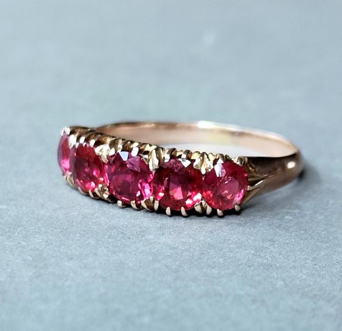 BEAUTIFUL VICTORIAN 18CT ROSE GOLD RUBY HALF HOOP RING - ADDITIONAL PHOTO 6