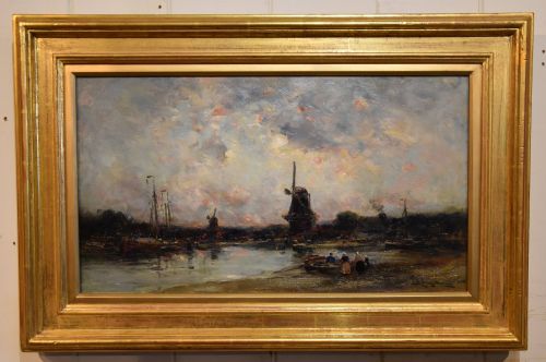 oil painting by edmund aubrey hunt a dutch estuary evening - CATEGORY: ANTIQUE ART - DATED 19TH CENTURY