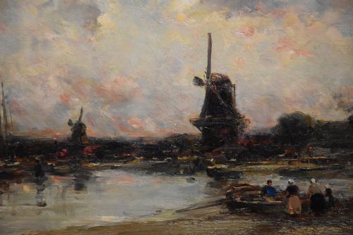 OIL PAINTING BY EDMUND AUBREY HUNT A DUTCH ESTUARY EVENING - ADDITIONAL PHOTO 2