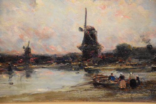 OIL PAINTING BY EDMUND AUBREY HUNT A DUTCH ESTUARY EVENING - ADDITIONAL PHOTO 3