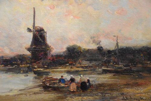 OIL PAINTING BY EDMUND AUBREY HUNT A DUTCH ESTUARY EVENING - ADDITIONAL PHOTO 4