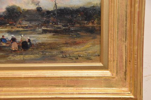 OIL PAINTING BY EDMUND AUBREY HUNT A DUTCH ESTUARY EVENING - ADDITIONAL PHOTO 5