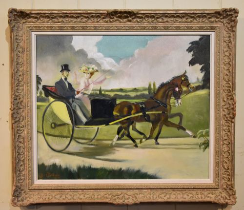 oil painting by doris zinkeisen out for a ride - CATEGORY: ANTIQUE ART - DATED 1940