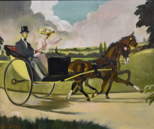 OIL PAINTING BY DORIS ZINKEISEN OUT FOR A RIDE - ADDITIONAL PHOTO 1