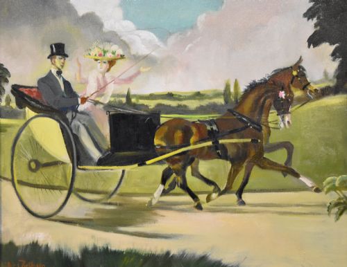 OIL PAINTING BY DORIS ZINKEISEN OUT FOR A RIDE - ADDITIONAL PHOTO 4