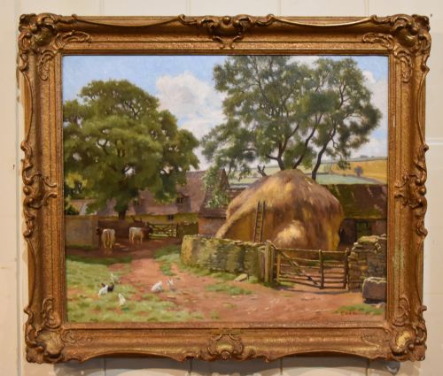 oil painting by charles henry burleigh the farmstead - CATEGORY: ANTIQUE ART - DATED 19TH CENTURY