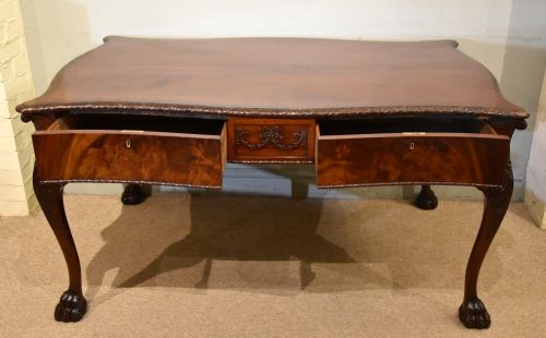 LARGE VICTORIAN CARVED MAHOGANY PARTNERS WRITING TABLE - ADDITIONAL PHOTO 1
