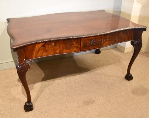 LARGE VICTORIAN CARVED MAHOGANY PARTNERS WRITING TABLE - ADDITIONAL PHOTO 3