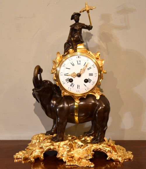 french bronze and ormolu mantel clock of elephant - CATEGORY: ANTIQUE CLOCKS - DATED 19TH CENTURY