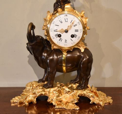 FRENCH BRONZE AND ORMOLU MANTEL CLOCK OF ELEPHANT - ADDITIONAL PHOTO 1