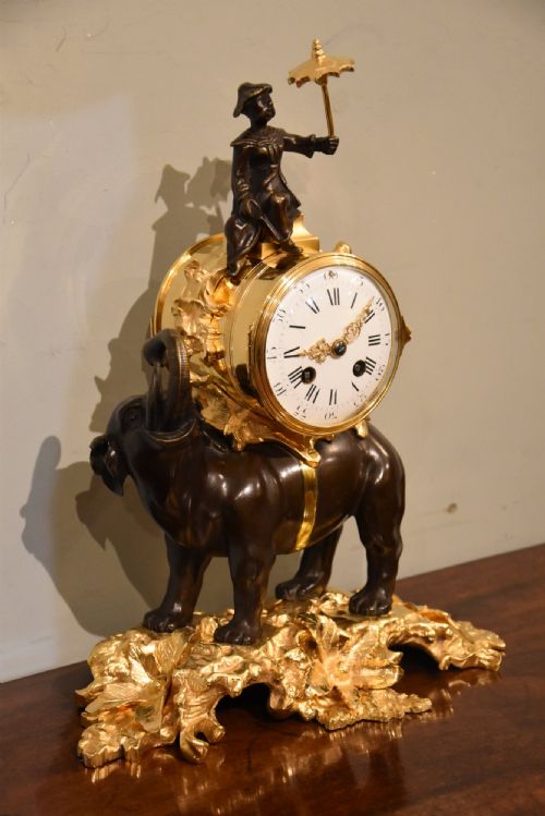FRENCH BRONZE AND ORMOLU MANTEL CLOCK OF ELEPHANT - ADDITIONAL PHOTO 2