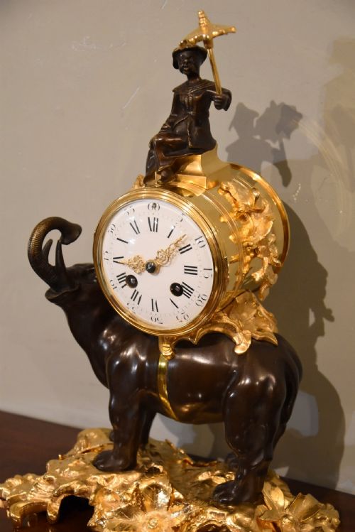 FRENCH BRONZE AND ORMOLU MANTEL CLOCK OF ELEPHANT - ADDITIONAL PHOTO 3