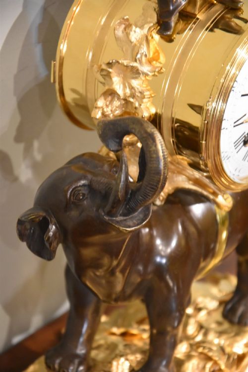 FRENCH BRONZE AND ORMOLU MANTEL CLOCK OF ELEPHANT - ADDITIONAL PHOTO 5