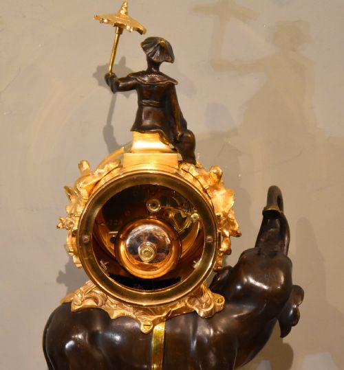 FRENCH BRONZE AND ORMOLU MANTEL CLOCK OF ELEPHANT - ADDITIONAL PHOTO 6