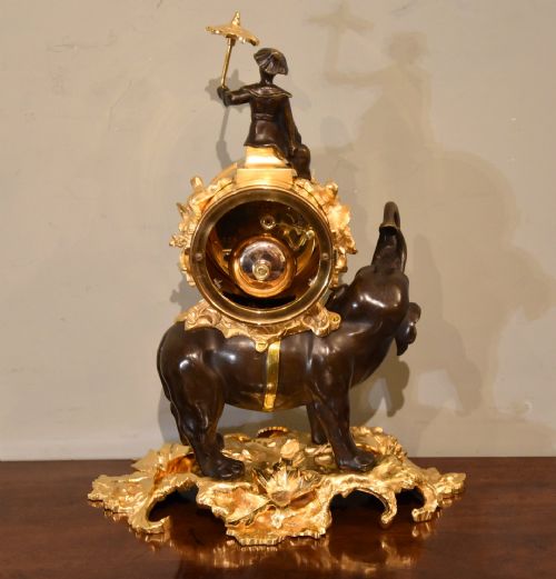 FRENCH BRONZE AND ORMOLU MANTEL CLOCK OF ELEPHANT - ADDITIONAL PHOTO 7