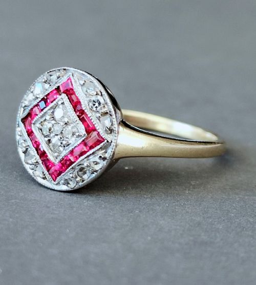 RARE ART DECO 18CT RUBY DIAMOND RING - ADDITIONAL PHOTO 1