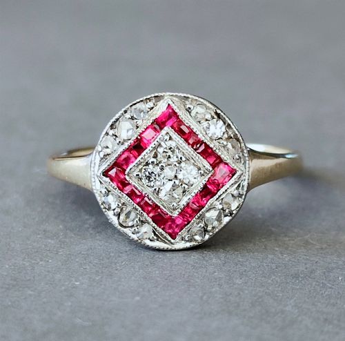 RARE ART DECO 18CT RUBY DIAMOND RING - ADDITIONAL PHOTO 2