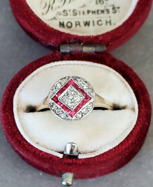 RARE ART DECO 18CT RUBY DIAMOND RING - ADDITIONAL PHOTO 5