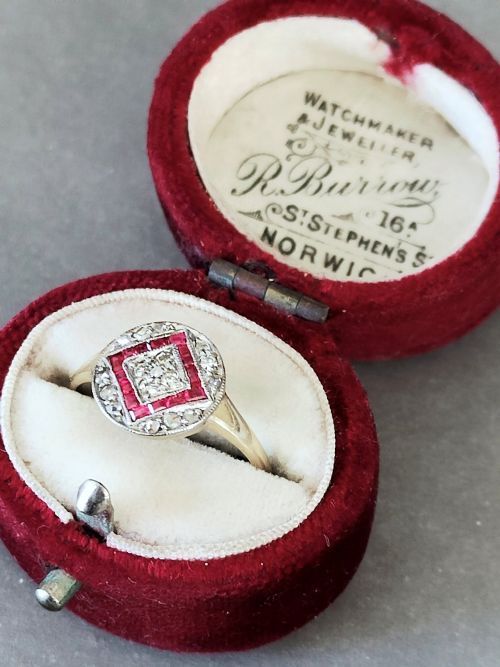 RARE ART DECO 18CT RUBY DIAMOND RING - ADDITIONAL PHOTO 6