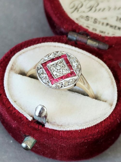 RARE ART DECO 18CT RUBY DIAMOND RING - ADDITIONAL PHOTO 7