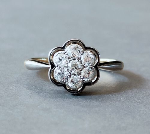 ART DECO 18CT GOLD DIAMOND DAISY CLUSTER RING - ADDITIONAL PHOTO 1