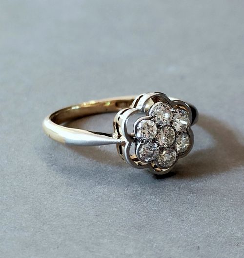 ART DECO 18CT GOLD DIAMOND DAISY CLUSTER RING - ADDITIONAL PHOTO 2