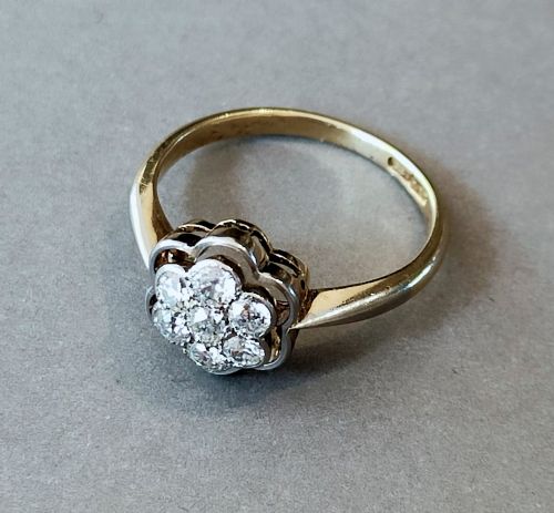 ART DECO 18CT GOLD DIAMOND DAISY CLUSTER RING - ADDITIONAL PHOTO 3