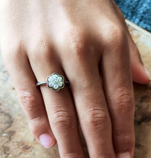 ART DECO 18CT GOLD DIAMOND DAISY CLUSTER RING - ADDITIONAL PHOTO 11