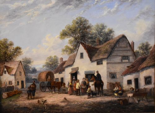 OIL PAINTING AFTER WILLIAM LARA TRAVELLER'S OUTSIDE THE INN - ADDITIONAL PHOTO 1