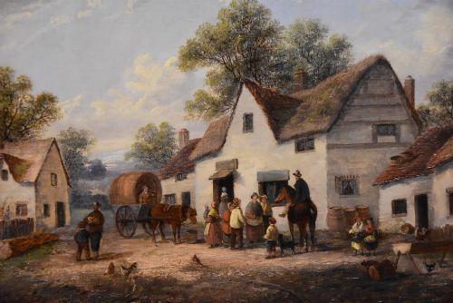 OIL PAINTING AFTER WILLIAM LARA TRAVELLER'S OUTSIDE THE INN - ADDITIONAL PHOTO 2